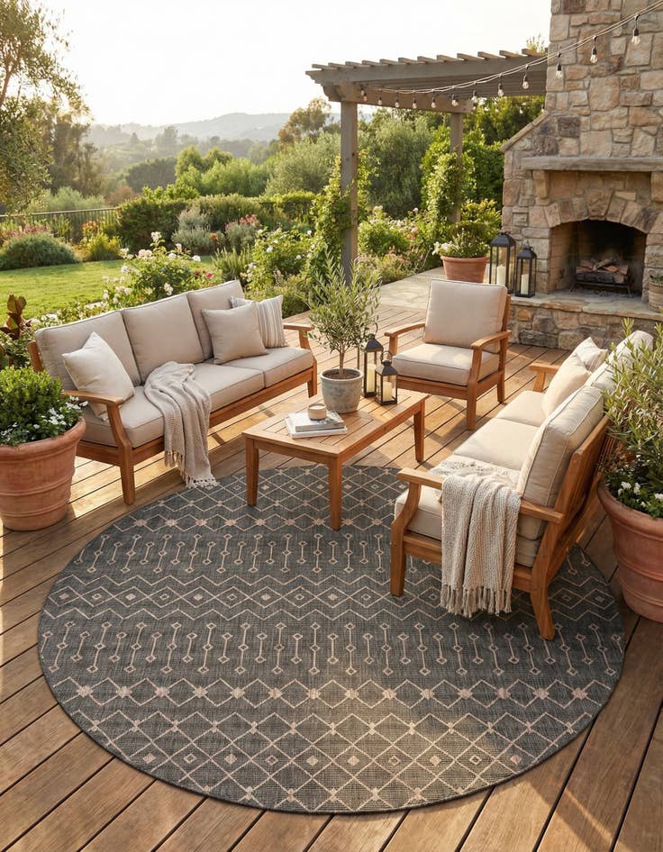 Detail image of  10' 8 x 10' 8  Washable Lattice Indoor / Outdoor Round Rug