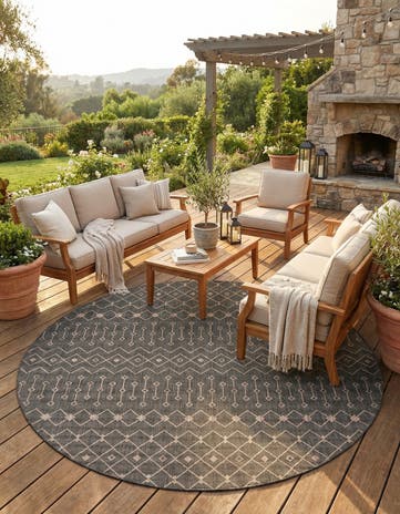 Charcoal Gray Easy-Clean Lattice Indoor / Outdoor Round Rug