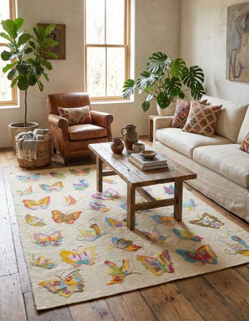 4' 5 x 5' 7 Hand Woven Kilim Suzani Wool Rug