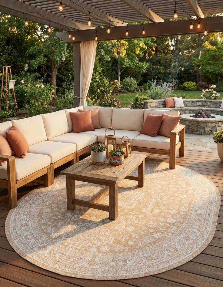Detail image of  7' 10 x 10'  Washable Aztec Indoor / Outdoor Oval Rug