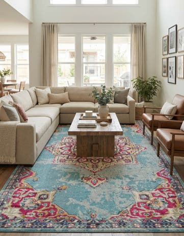 Light Blue Washable Fleur Rug