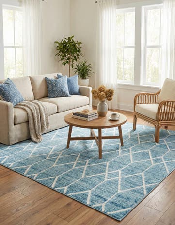 Blue Lattice Trellis Square Rug
