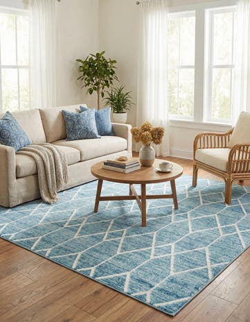 Blue Lattice Trellis Square Rug