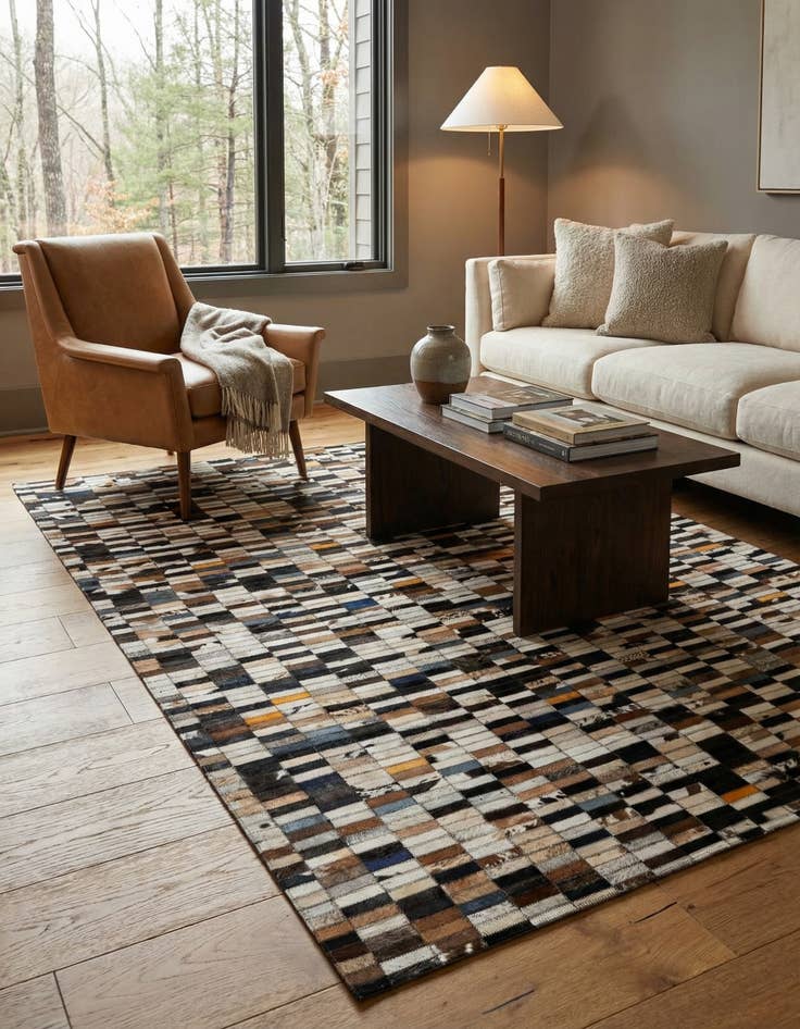 Detail image of  5' 2 x 7' 11 Cowhide - Patchwork Rug