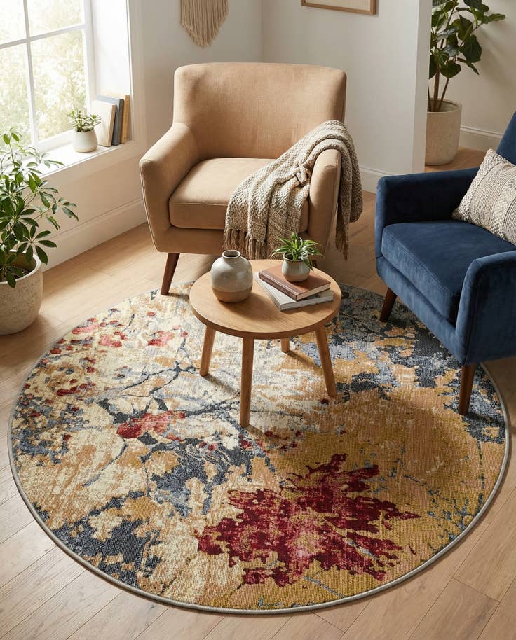 Detail image of 4' x 4' Easy-Clean Modern Indoor / Outdoor Round Rug