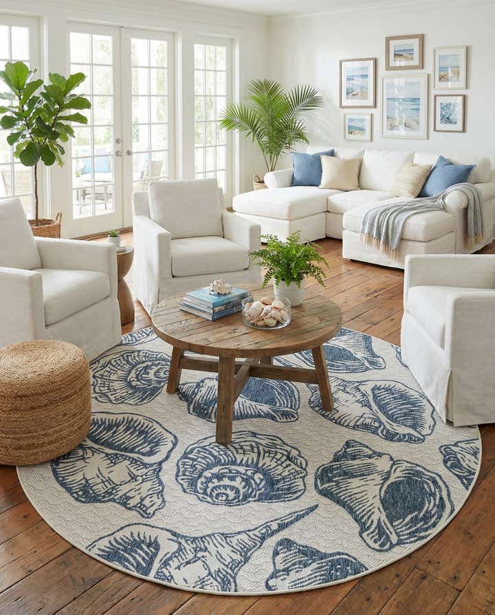 7' 10 x 7' 10 Easy-Clean Coastal Indoor / Outdoor Round Rug