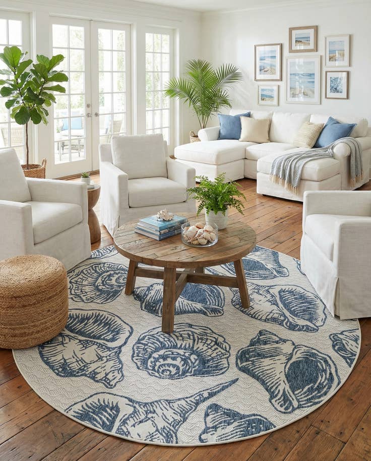 Detail image of 7' 10 x 7' 10 Easy-Clean Coastal Indoor / Outdoor Round Rug