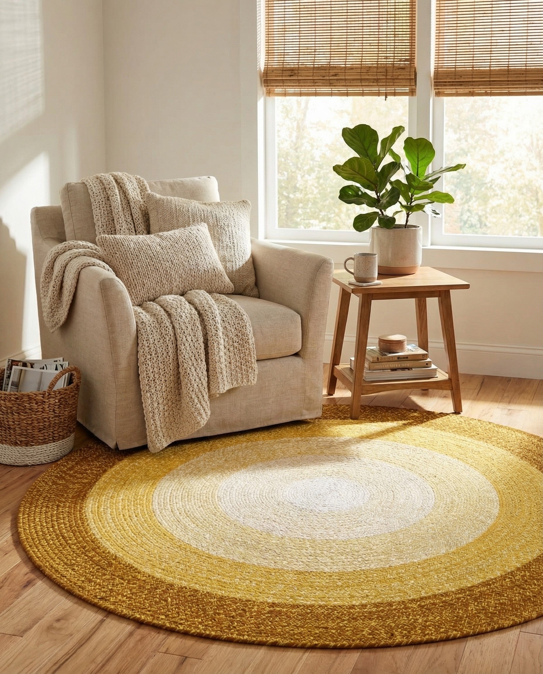 5' 1 x 5' 1 Hand Braided Wool Round Rug