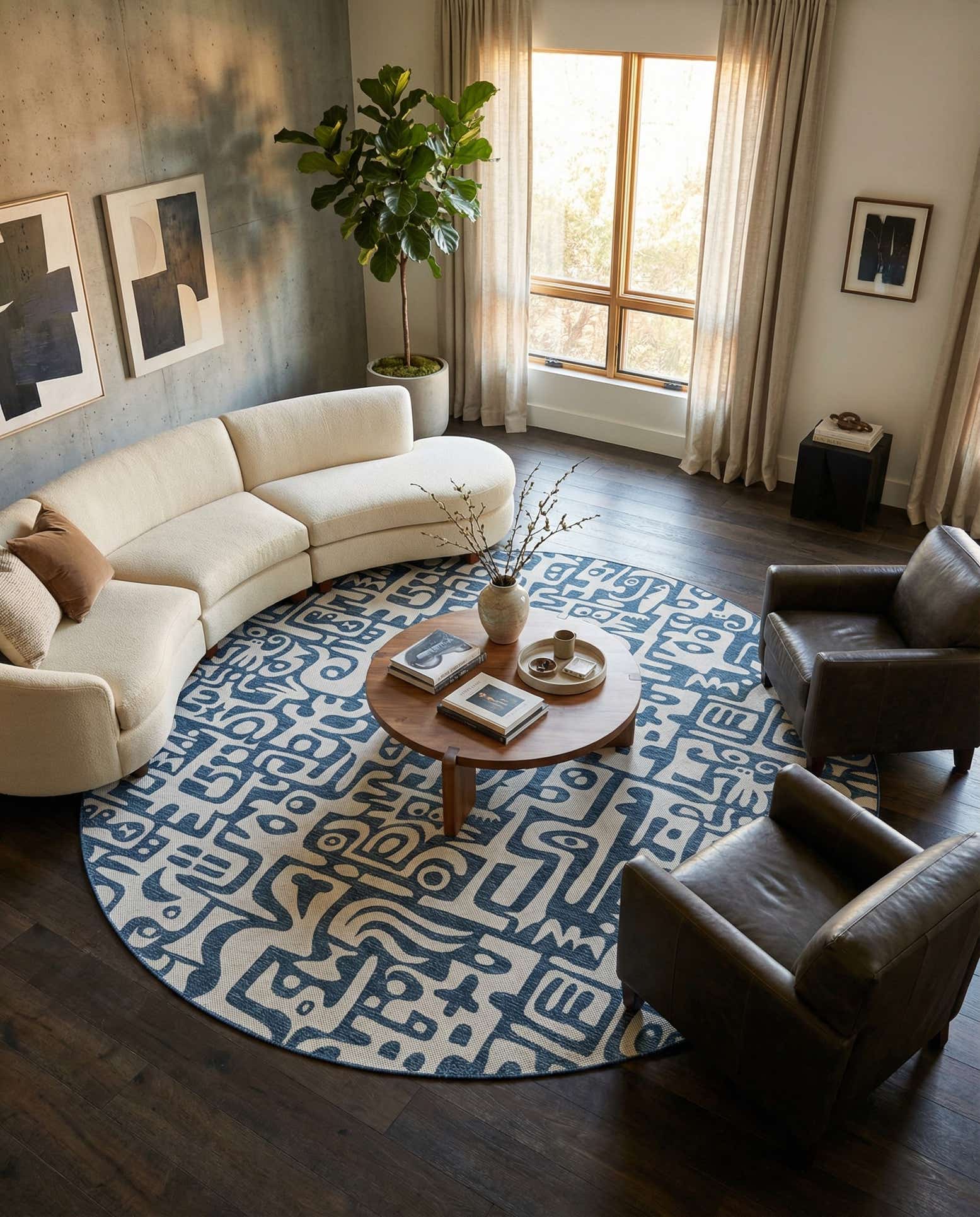 13' x 13' Easy-Clean Modern Indoor / Outdoor Round Rug