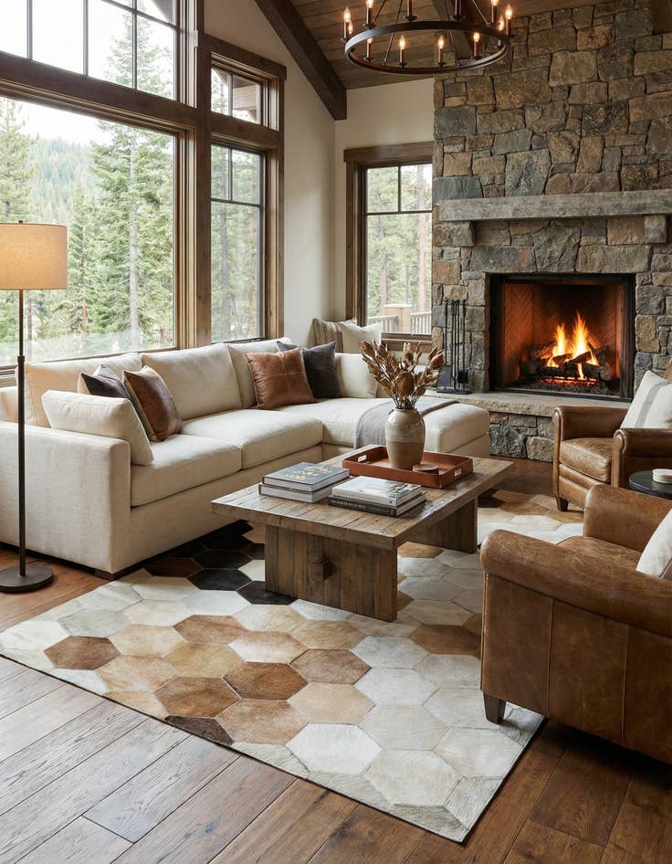 Detail image of 4' 10 x 8' Cowhide Leather Rug