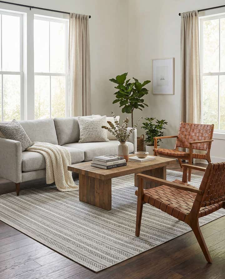 6' x 9' Easy-Clean Striped Indoor / Outdoor Rug