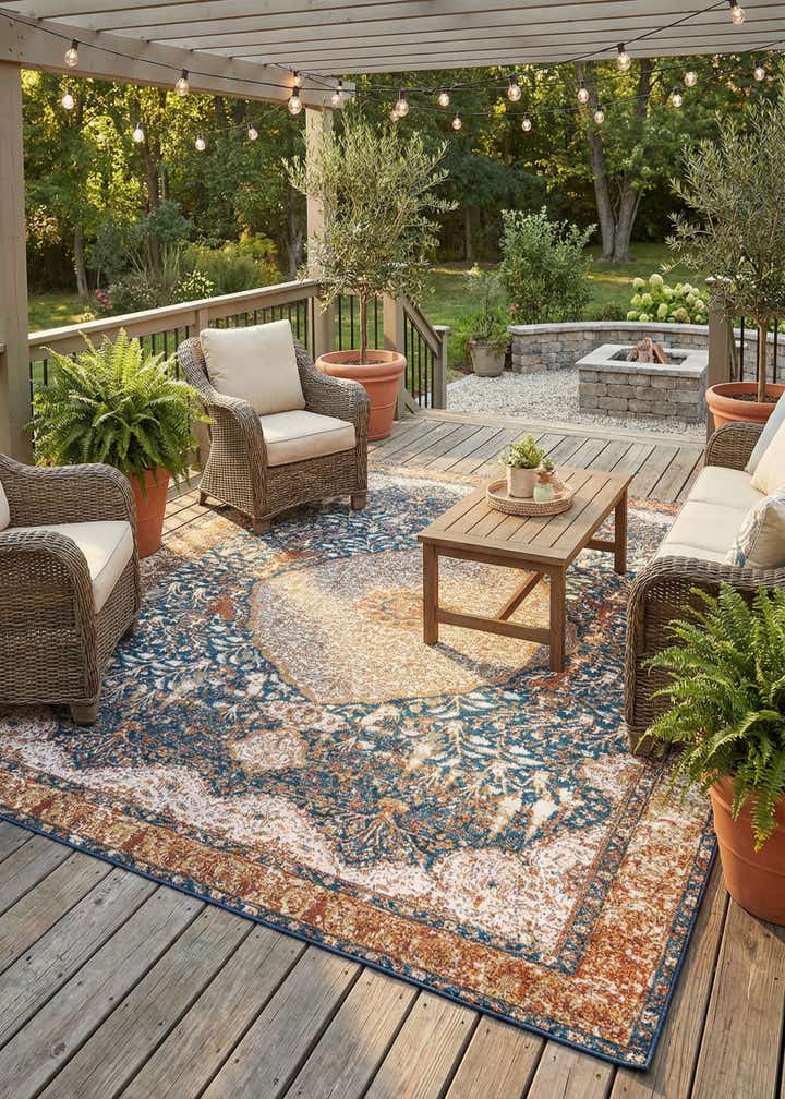 10' x 10' Easy-Clean Traditional Indoor / Outdoor Square Rug