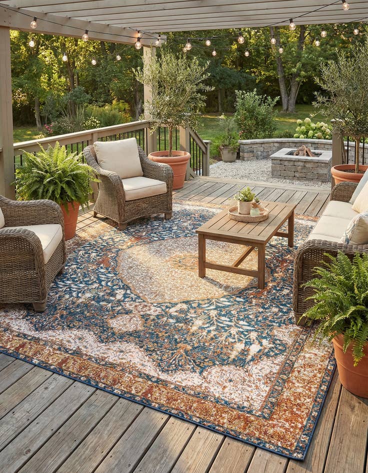 Detail image of 10' x 10'  Washable Traditional Indoor / Outdoor Square Rug