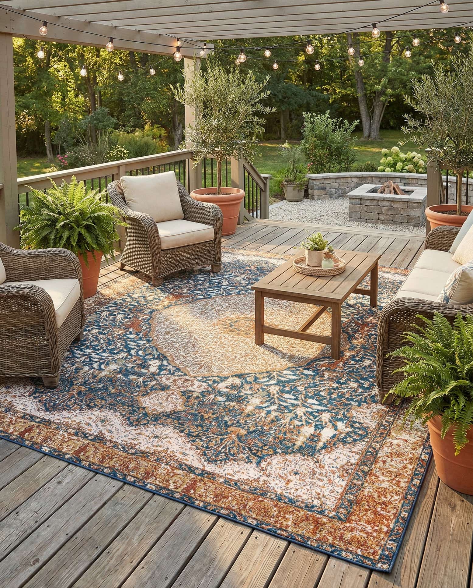 10' x 10' Easy-Clean Traditional Indoor / Outdoor Square Rug