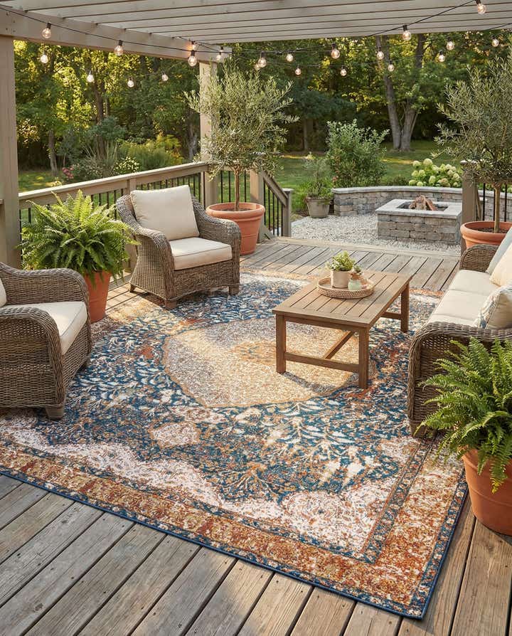 10' x 10' Easy-Clean Traditional Indoor / Outdoor Square Rug