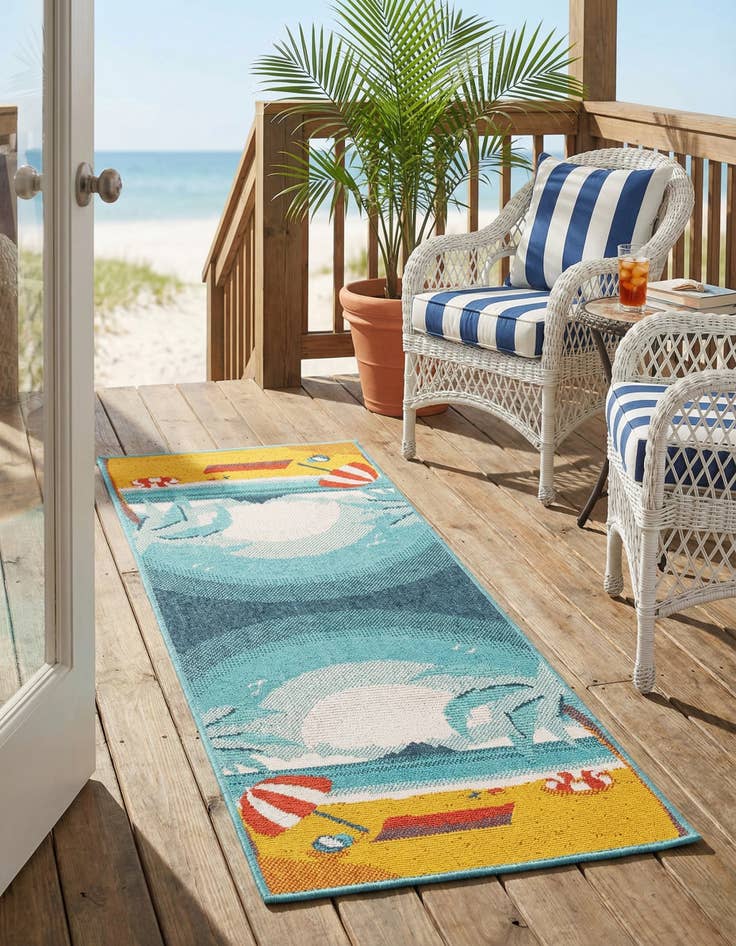 Detail image of 2' x 5'  Washable Coastal Indoor / Outdoor Runner Rug