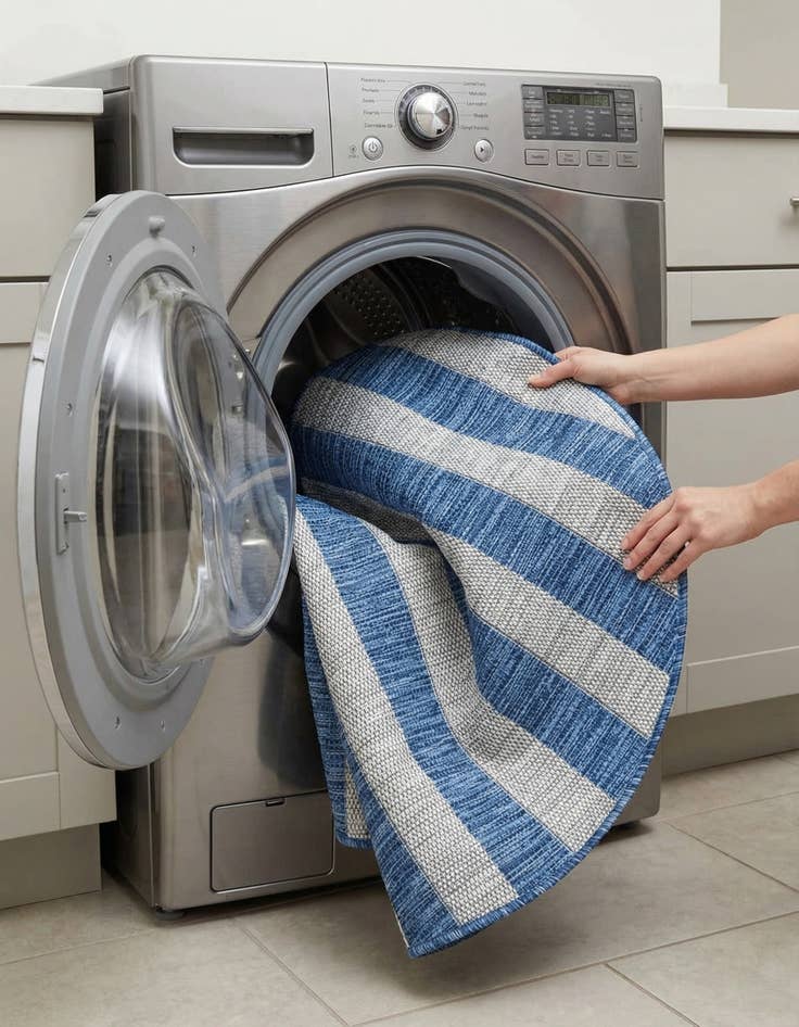 Detail image of 4' x 4'  Washable Striped Indoor / Outdoor Round Rug