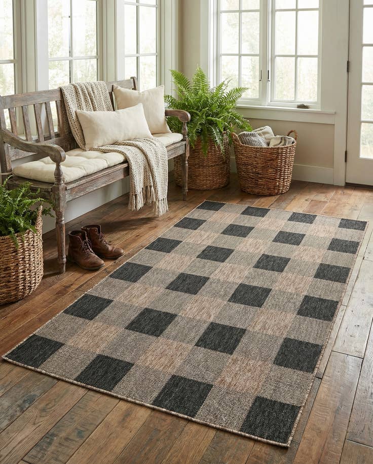 Detail image of 5' 3 x 8' Easy-Clean Checkered Indoor / Outdoor Rug