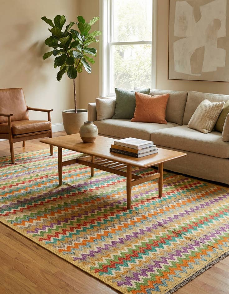 Detail image of 6' 6 x 9' 8  Hand Woven Kilim Modern Wool Rug