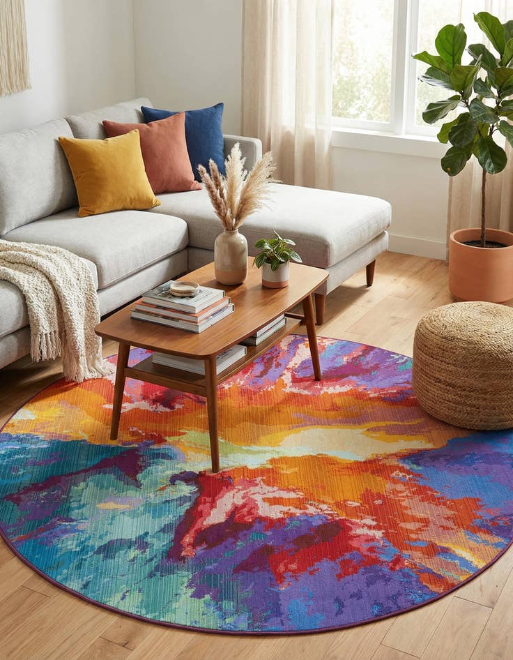 Detail image of 6' x 6'  Washable Modern Indoor / Outdoor Round Rug