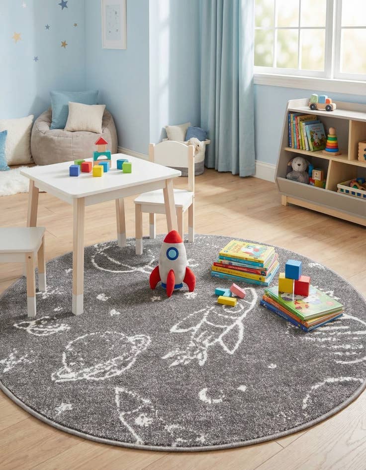 Detail image of  3' 3 x 3' 3 Planets Whimsy Kids Round Rug