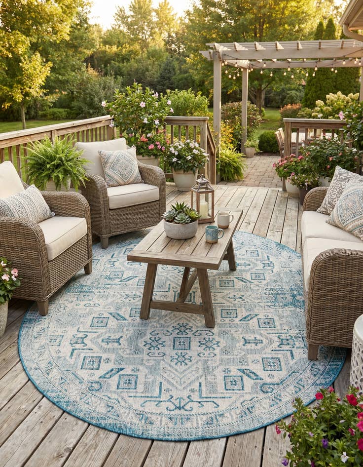 Detail image of 7' 10 x 10'  Washable Aztec Indoor / Outdoor Oval Rug