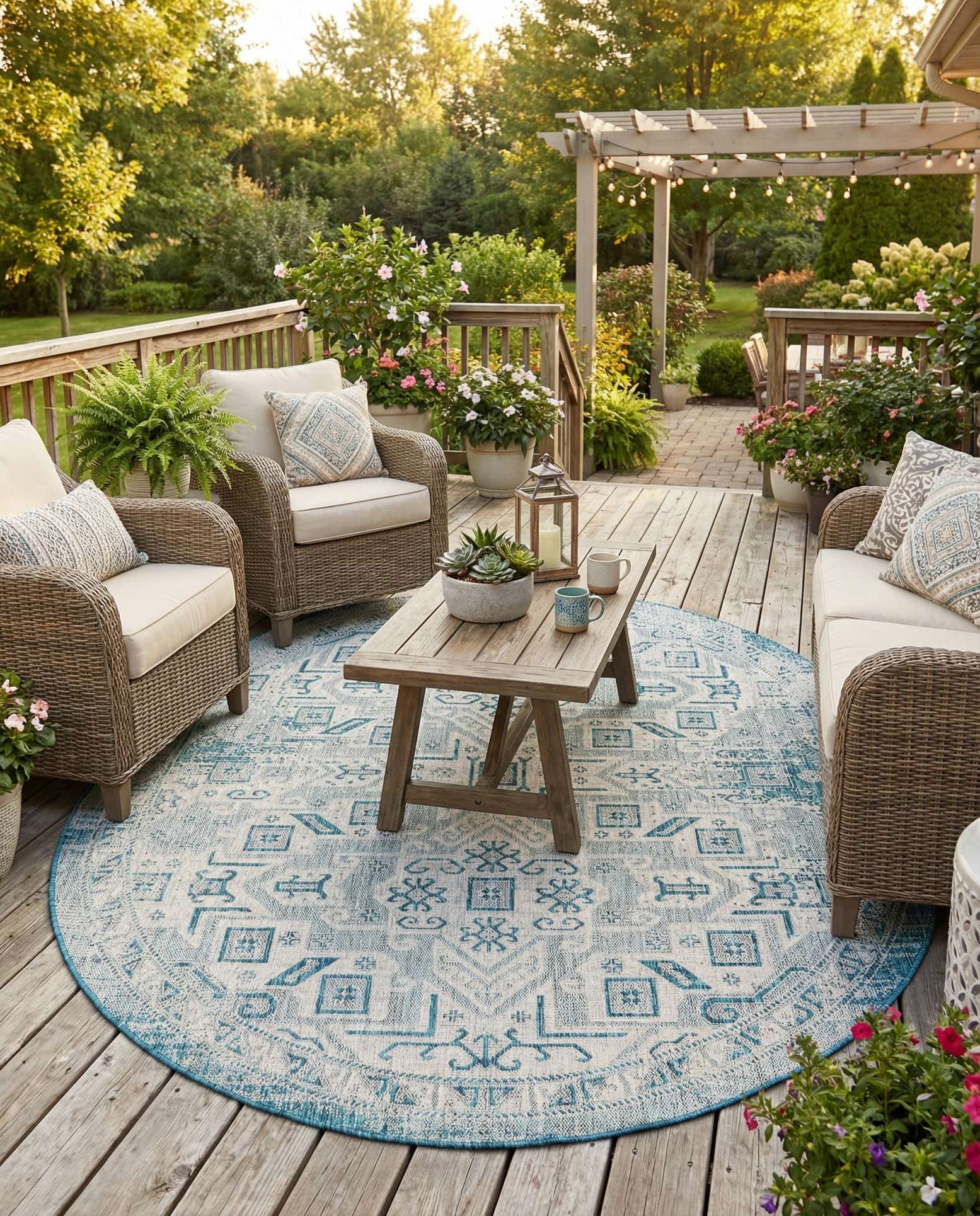 7' 10 x 10' Easy-Clean Aztec Indoor / Outdoor Oval Rug