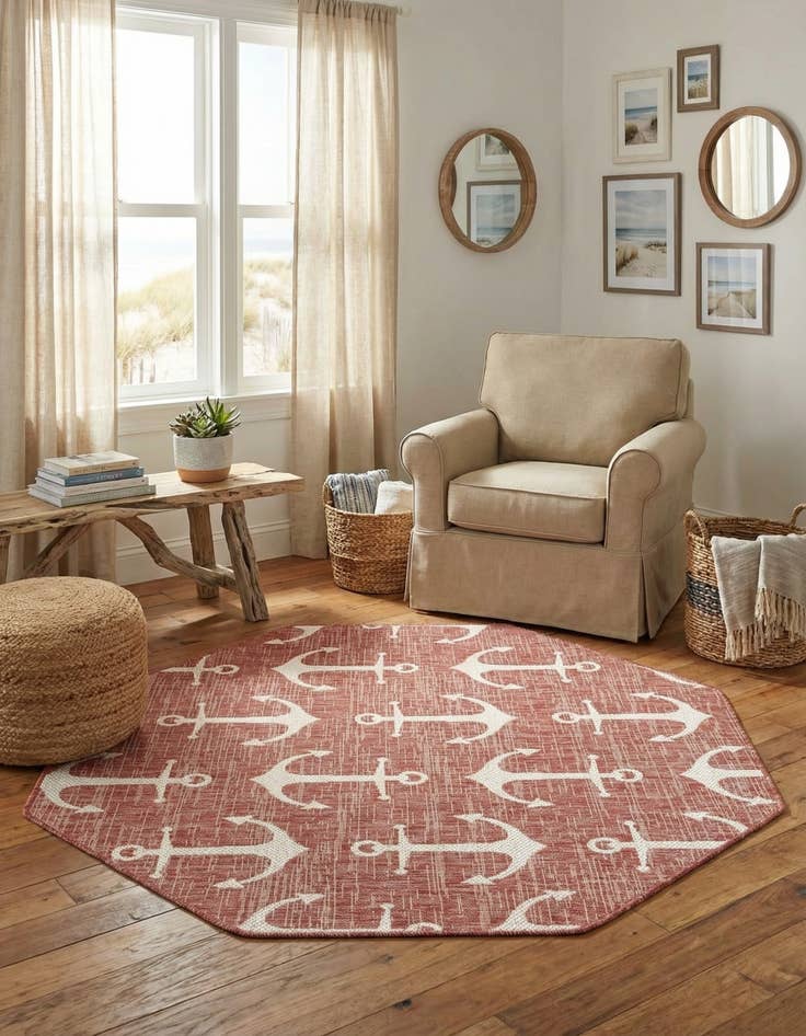 Detail image of 5' 3 x 5' 3 Easy-Clean Coastal Indoor / Outdoor Octagon Rug