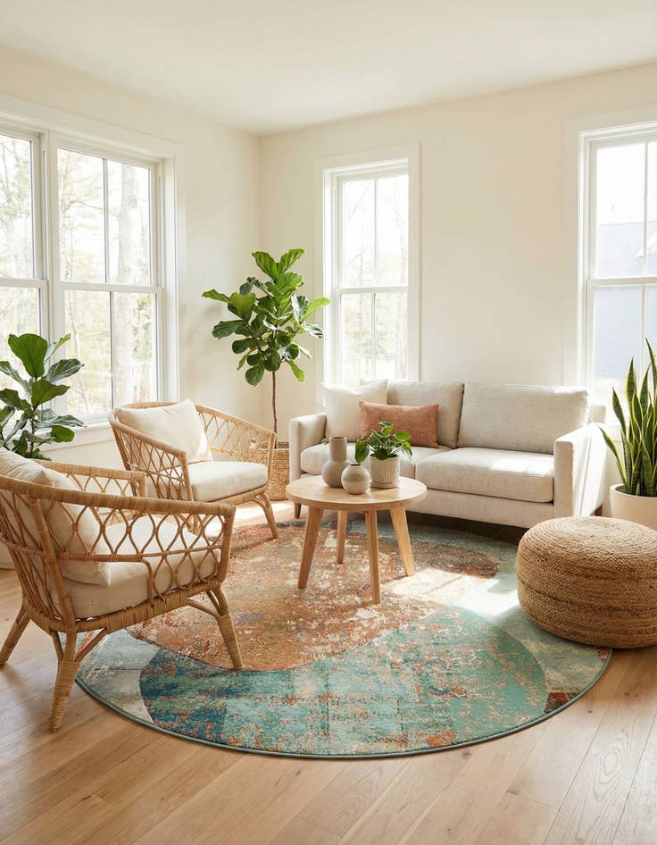 Detail image of 7' 10 x 7' 10 Easy-Clean Modern Indoor / Outdoor Round Rug