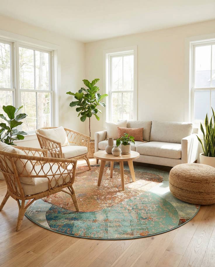Detail image of 7' 10 x 7' 10 Easy-Clean Modern Indoor / Outdoor Round Rug