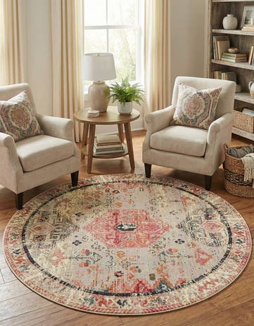 5' x 5' Easy-Clean Traditional Indoor / Outdoor Round Rug