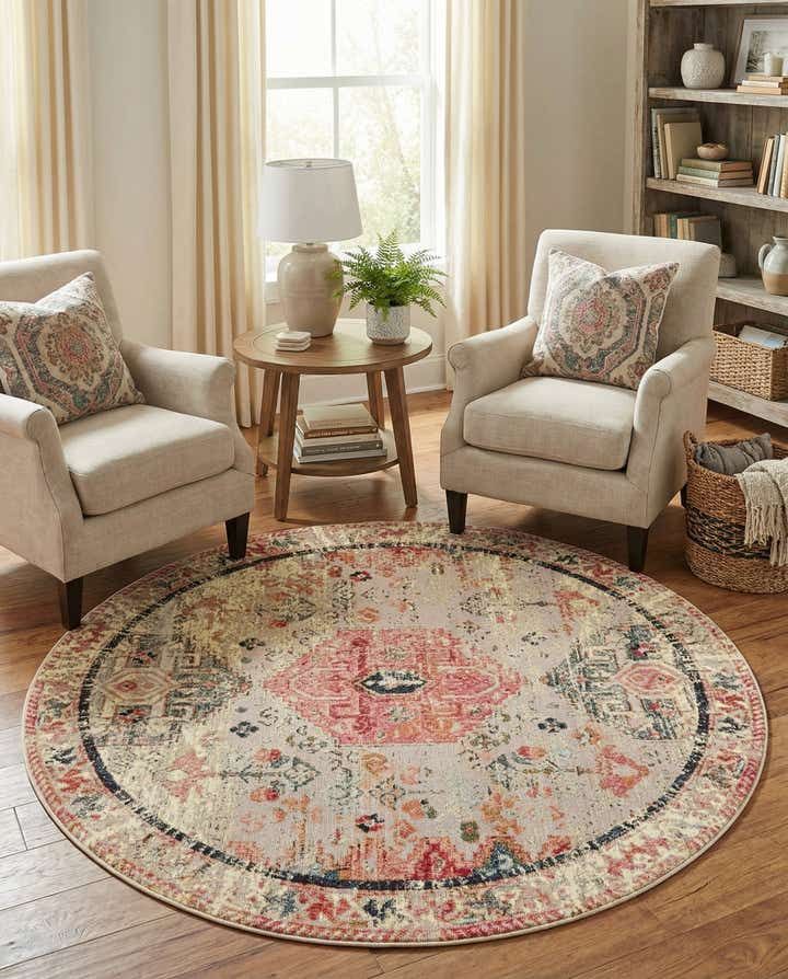 5' x 5' Easy-Clean Traditional Indoor / Outdoor Round Rug
