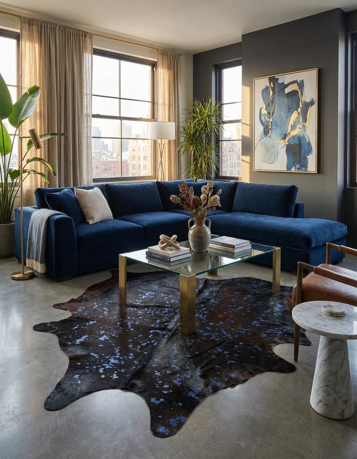 Detail image of 6' 5 x 6' 9 Cowhide Leather Square Rug