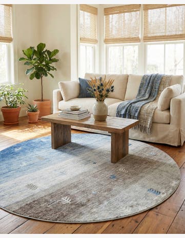 Blue Gray Gabbeh Round Rug
