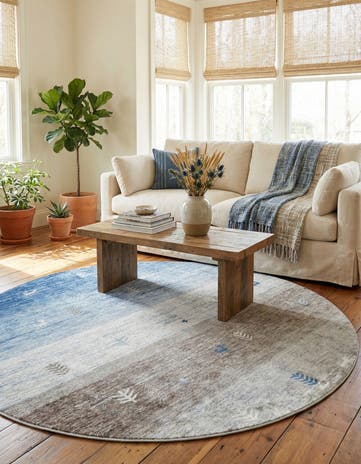 Blue Gray Gabbeh Round Rug