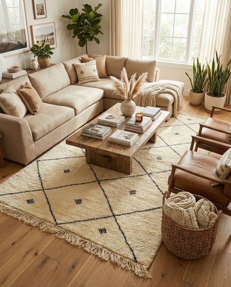 Detail image of 4' 10 x 8' 3 Hand Knotted Moroccan Wool Rug
