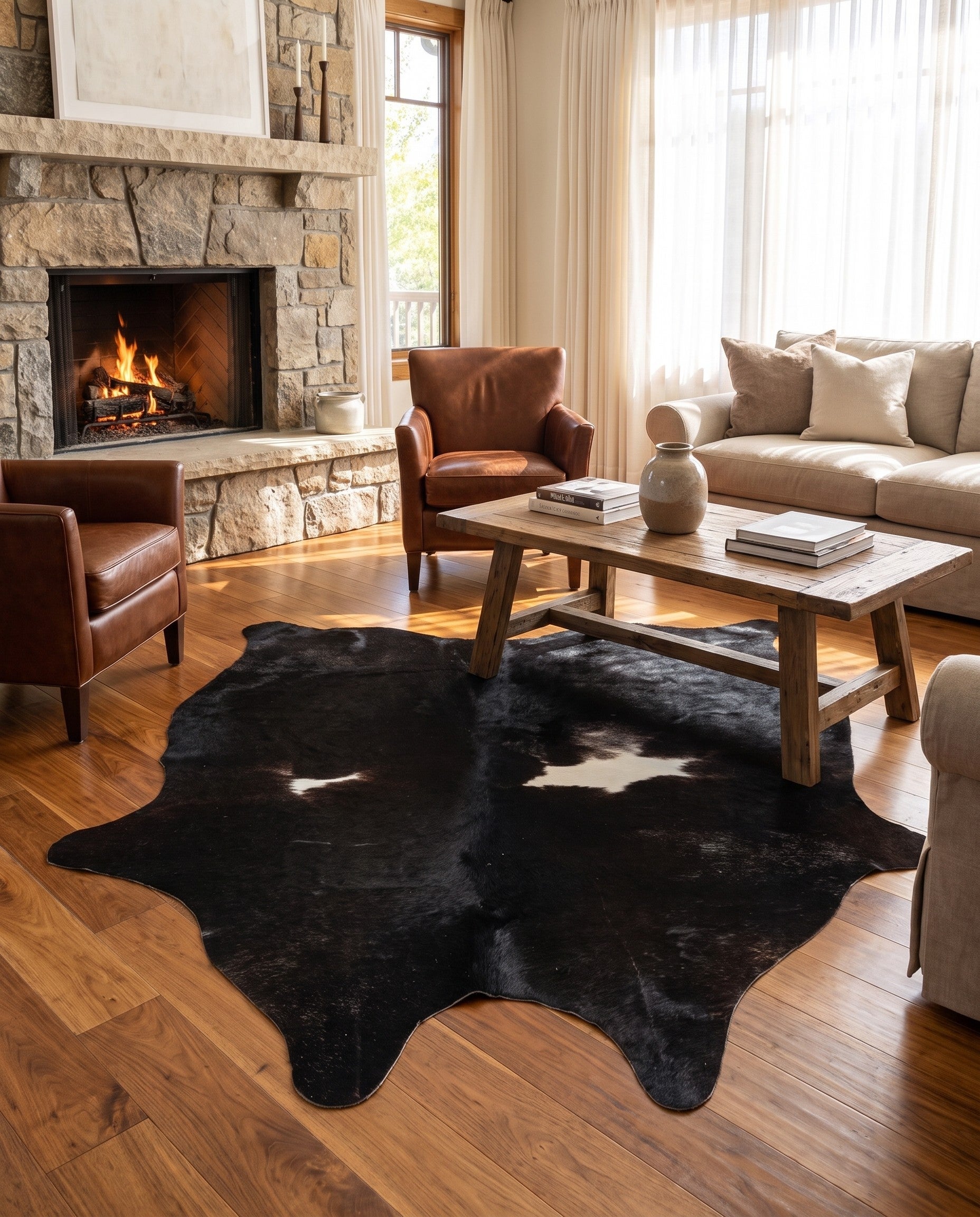 4' 3 x 4' 10 Cowhide Leather Rug