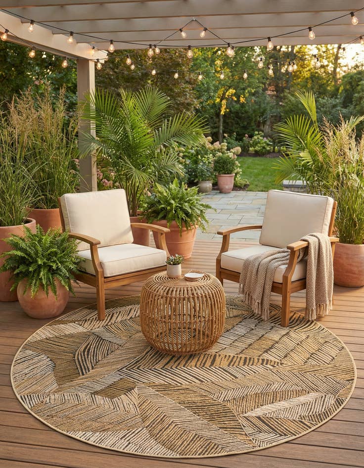 Detail image of 5' x 5'  Washable Botanical Indoor / Outdoor Round Rug