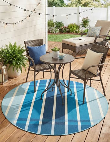 Blue Easy-Clean Ribbon Indoor / Outdoor Round Rug