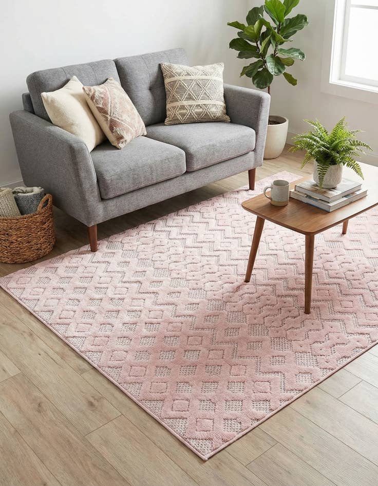 Detail image of 4' x 6'  Washable Trellis Textured Indoor / Outdoor Rug