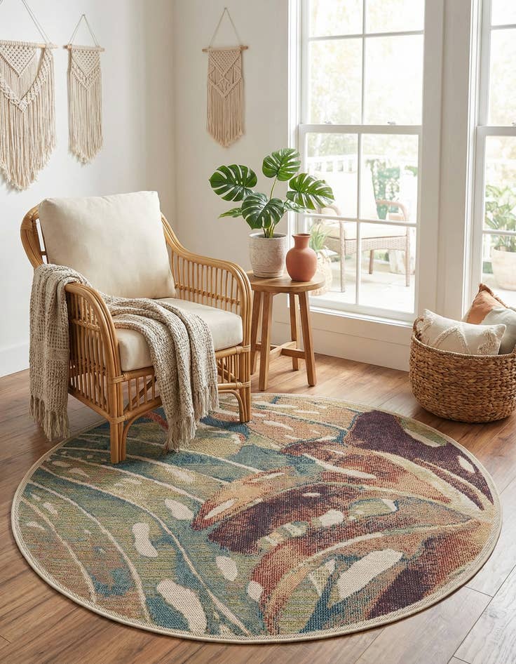 Detail image of  5' 3 x 5' 3  Washable Baja Indoor / Outdoor Round Rug