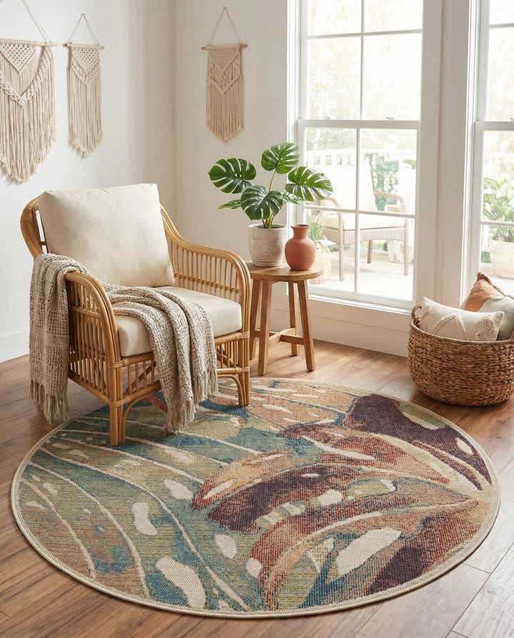 5' 3 x 5' 3 Easy-Clean Baja Indoor / Outdoor Round Rug