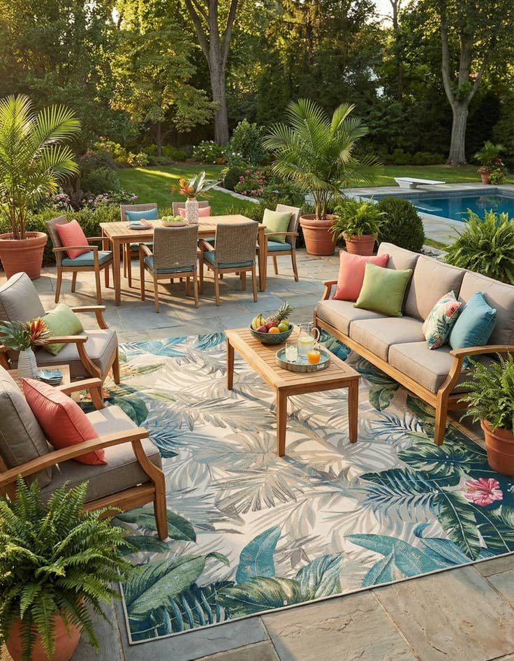 Detail image of 10' x 13'  Washable Botanical Indoor / Outdoor Rug