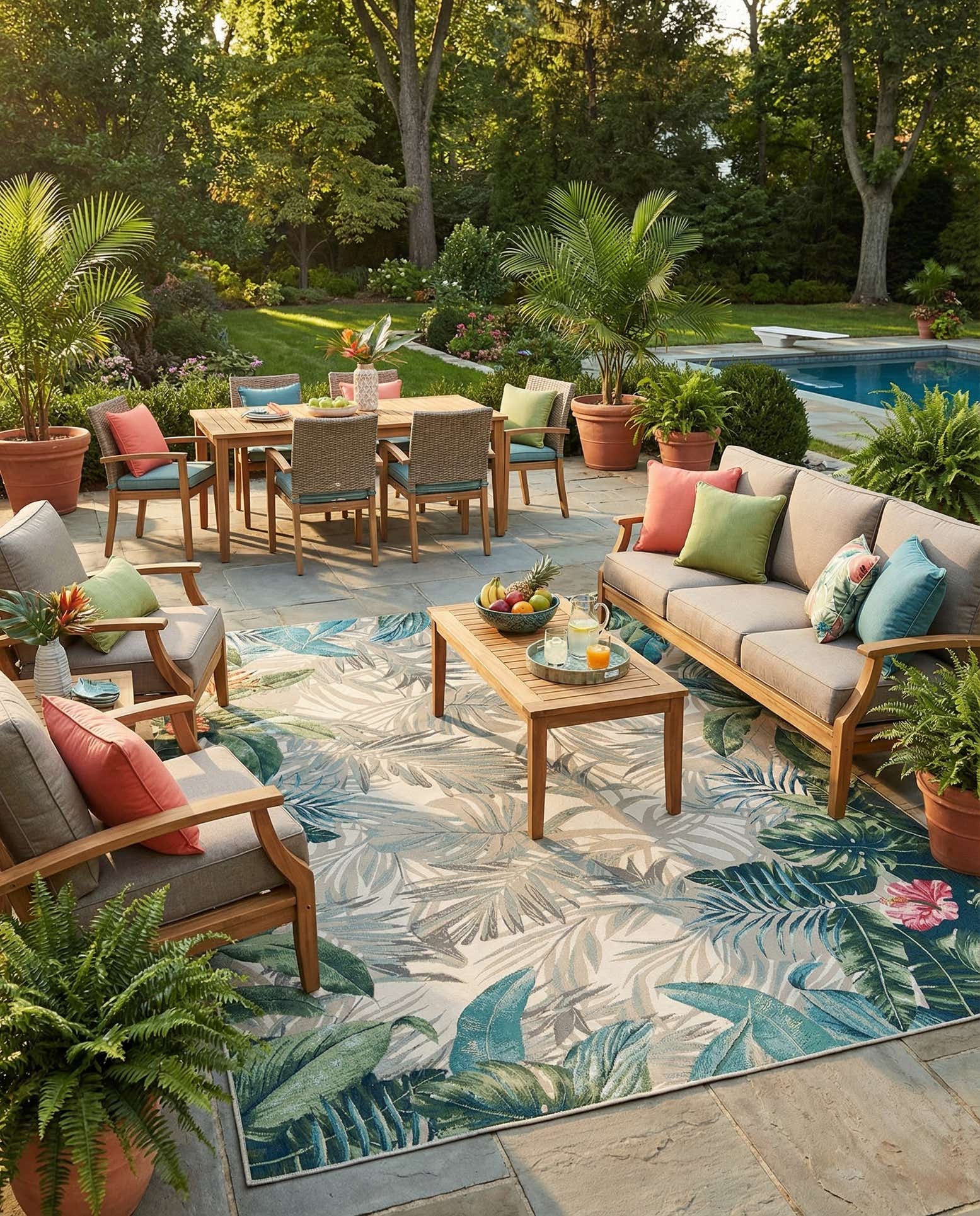 10' x 13' Easy-Clean Botanical Indoor / Outdoor Rug