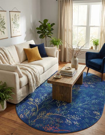Blue Blossom Oval Rug