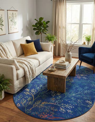Blue Blossom Oval Rug