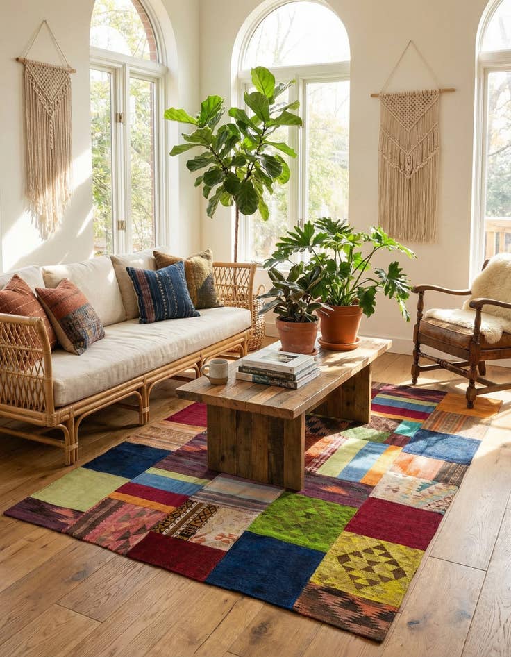 Detail image of 5' 9 x 7' 6 Hand Woven Kilim Patchwork Wool Rug