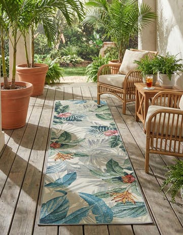 2' 7 x 10' Easy-Clean Botanical Indoor / Outdoor Runner Rug