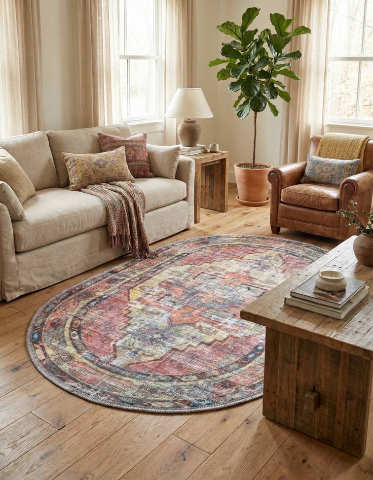 Detail image of 5' 3 x 8'  Washable Maahru Oval Rug