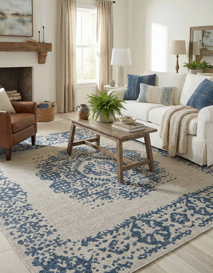 Detail image of 10' x 10'  Washable Traditional Indoor / Outdoor Square Rug